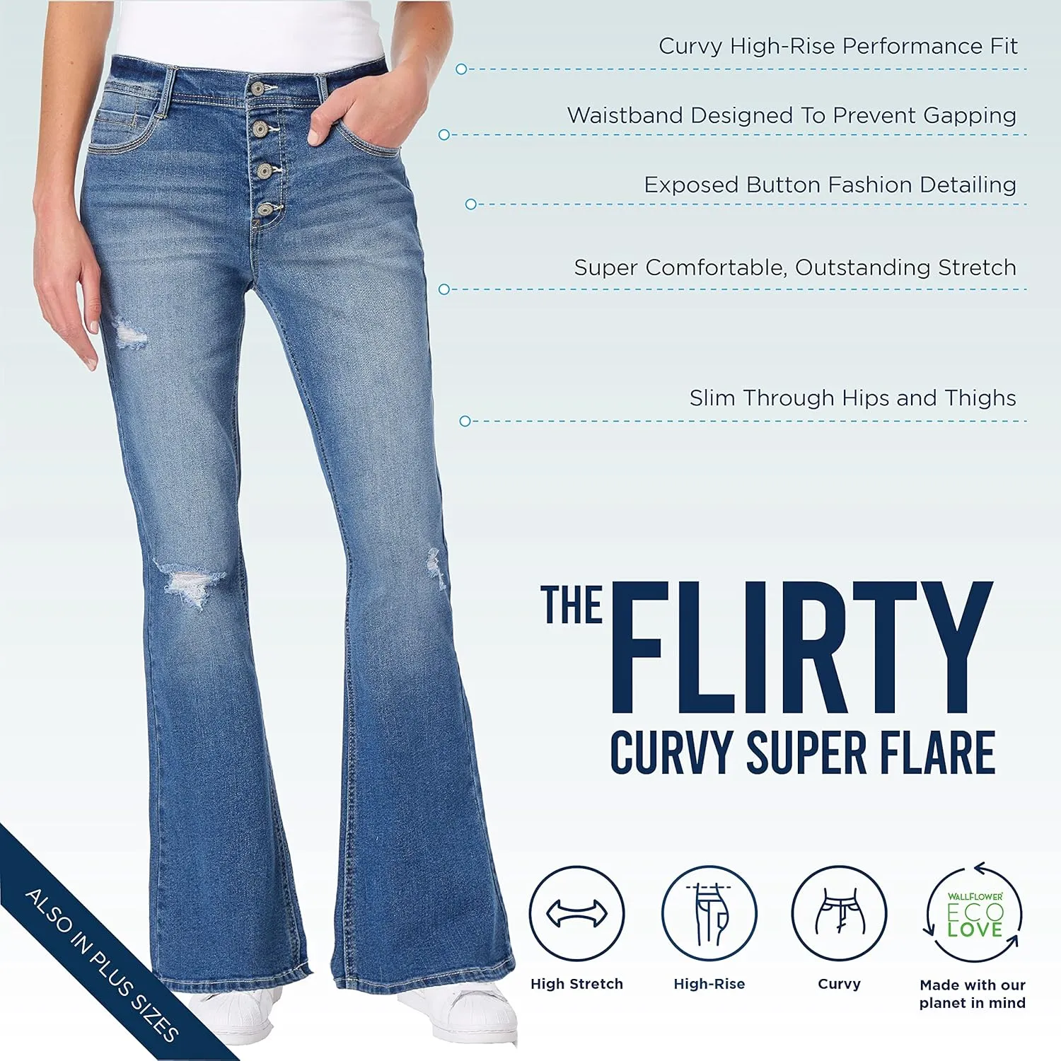 WallFlower Women's Flirty Curvy Super Flare High Rise Insta Stretch Juniors Jeans