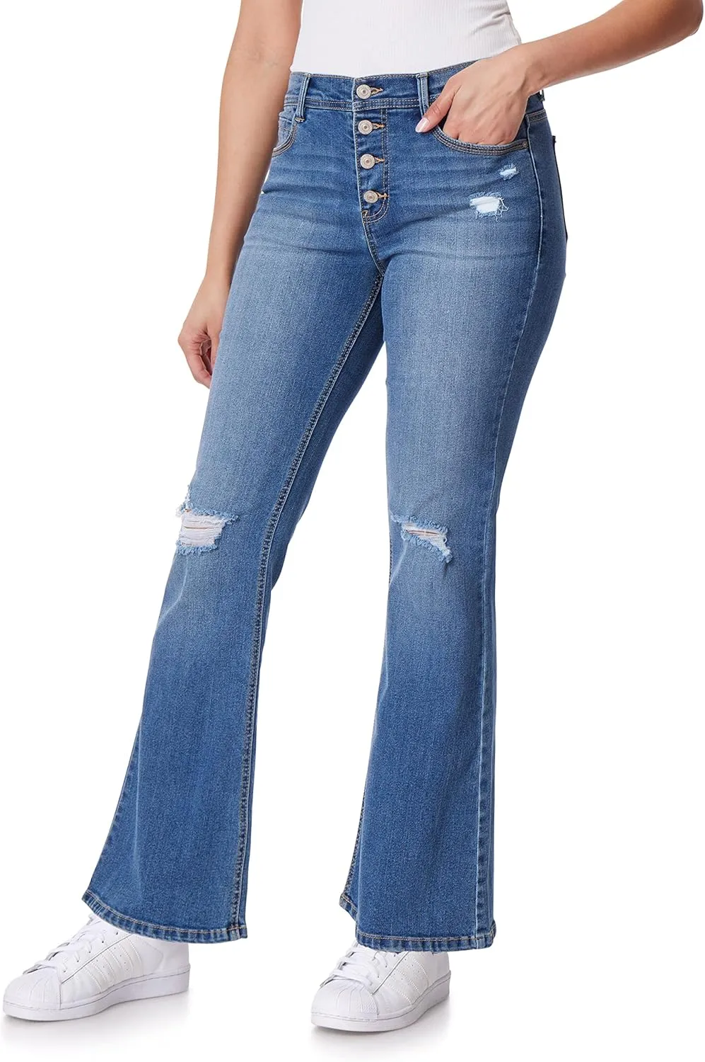 WallFlower Women's Flirty Curvy Super Flare High Rise Insta Stretch Juniors Jeans