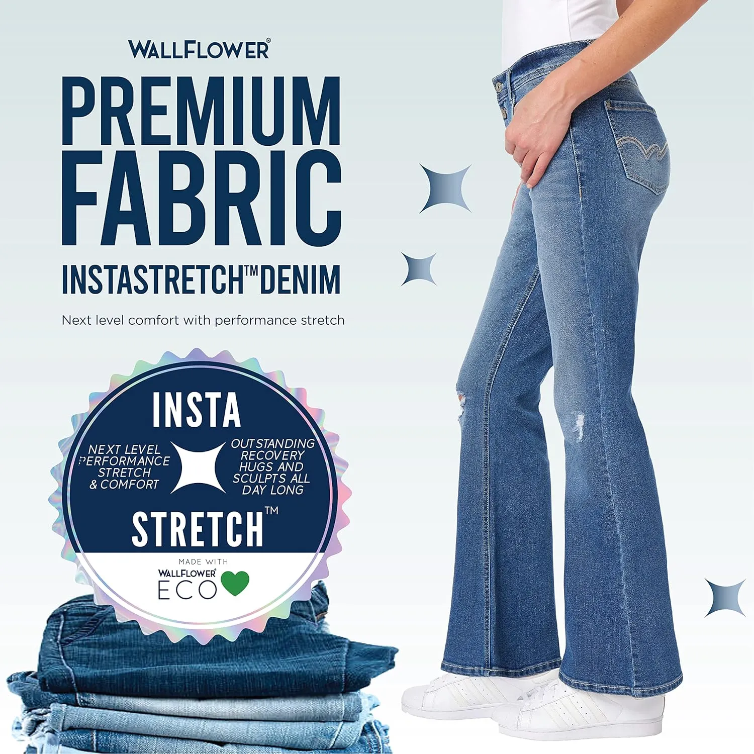 WallFlower Women's Flirty Curvy Super Flare High Rise Insta Stretch Juniors Jeans