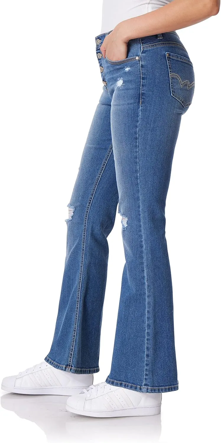 WallFlower Women's Flirty Curvy Super Flare High Rise Insta Stretch Juniors Jeans