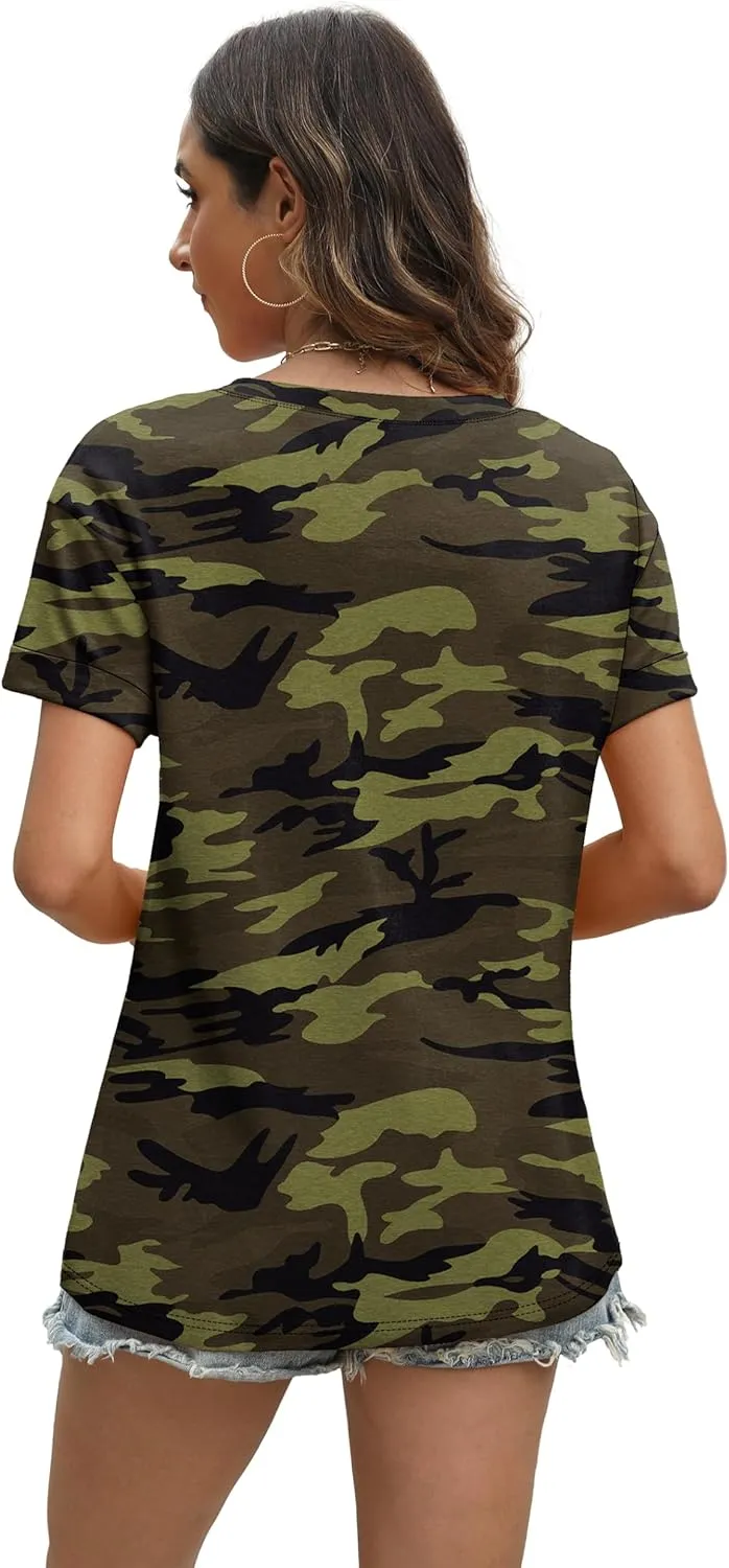 WEESO Womens T Shirts Short Sleeve Summer Tops Cute V Neck Casual Blouses