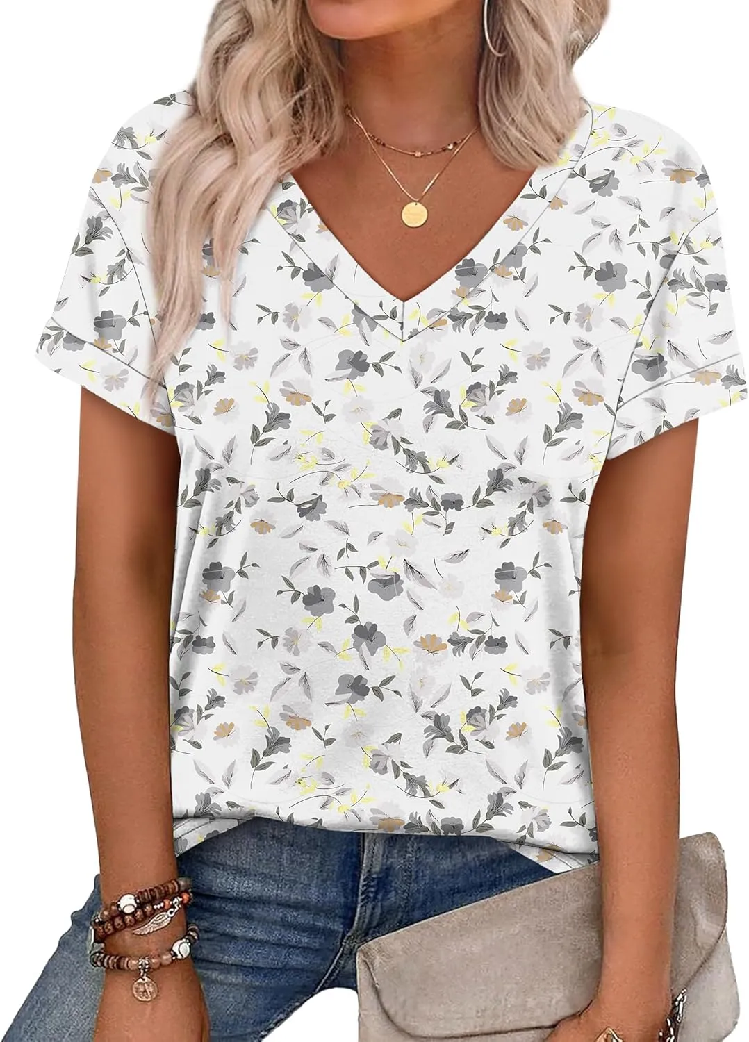 WEESO Womens T Shirts Short Sleeve Summer Tops Cute V Neck Casual Blouses
