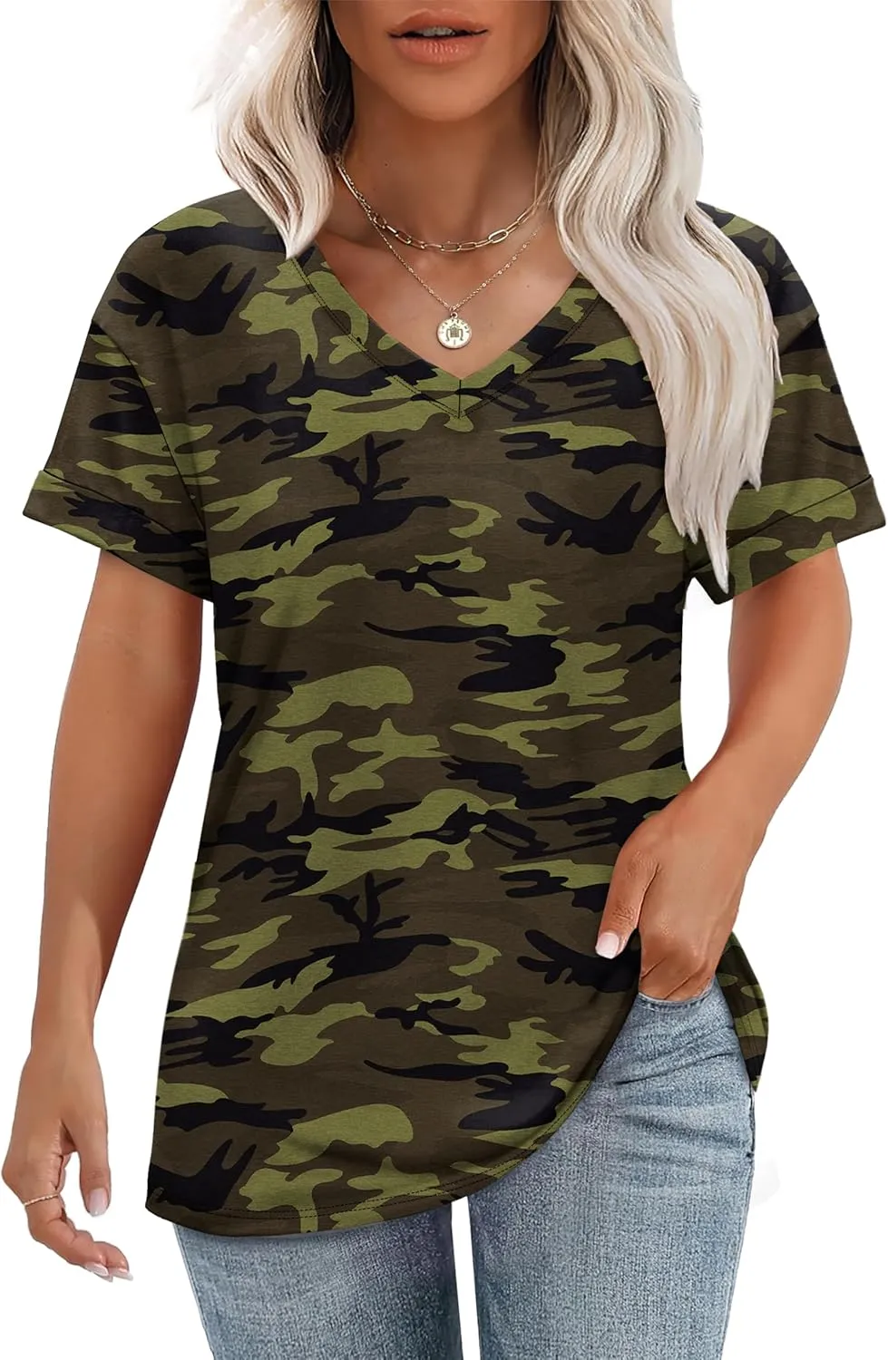 WEESO Womens T Shirts Short Sleeve Summer Tops Cute V Neck Casual Blouses