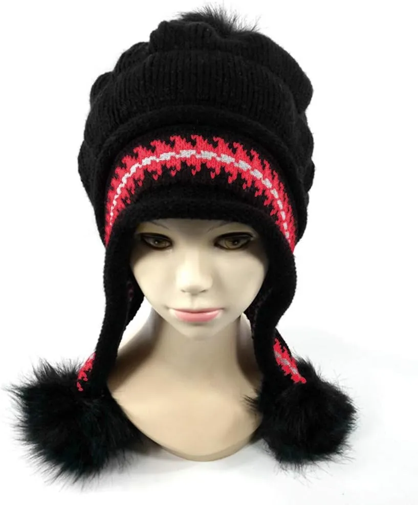 Winter Beanie Hats for Women Warm Cable Knit Beanies with Faux Fur Pompom Chunky Soft Thermal Skull Cap Ski Snow Hat