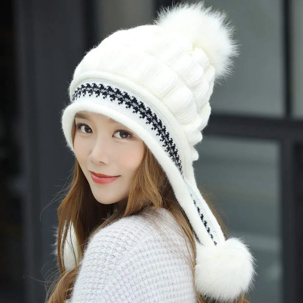 Winter Beanie Hats for Women Warm Cable Knit Beanies with Faux Fur Pompom Chunky Soft Thermal Skull Cap Ski Snow Hat