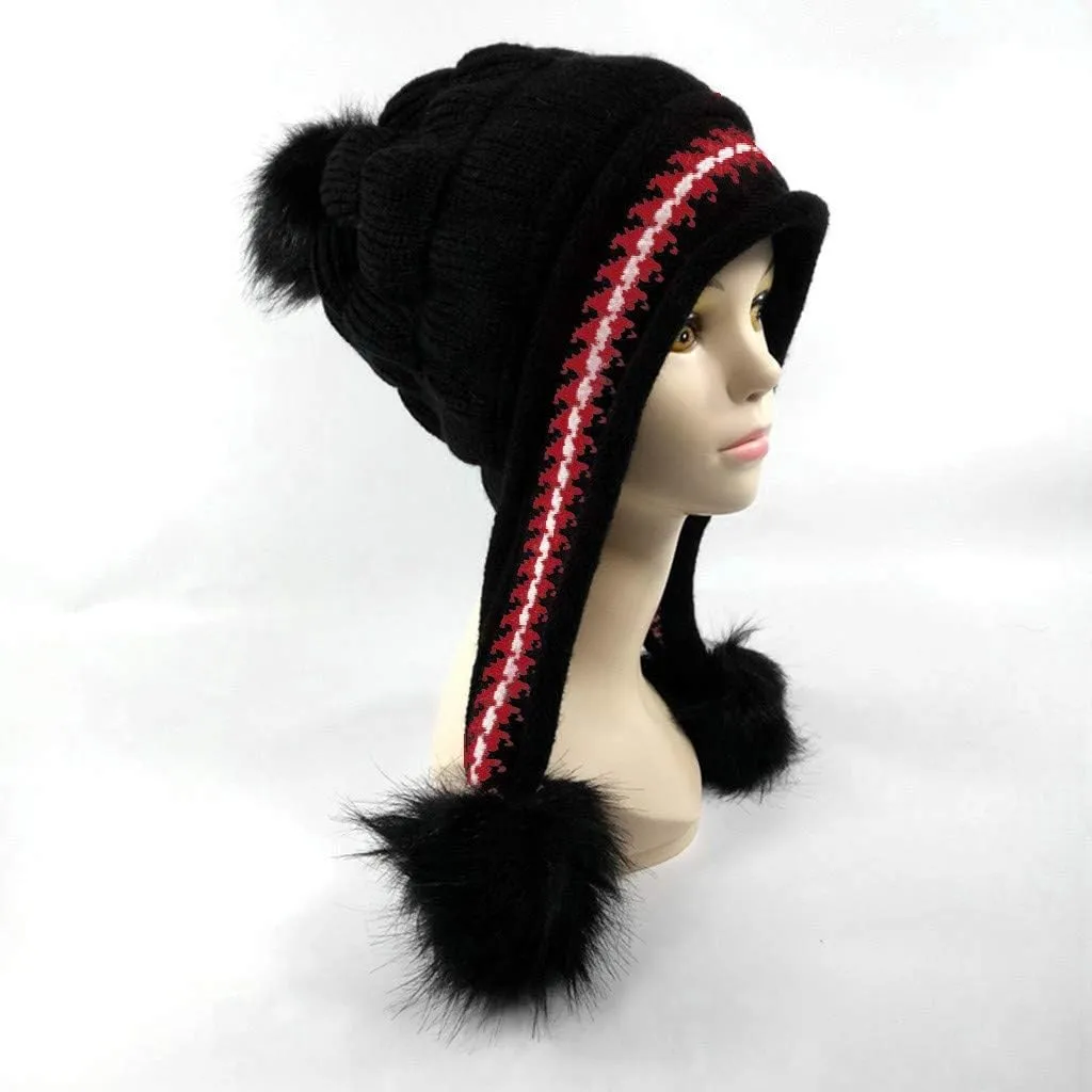 Winter Beanie Hats for Women Warm Cable Knit Beanies with Faux Fur Pompom Chunky Soft Thermal Skull Cap Ski Snow Hat