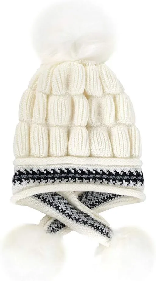 Winter Beanie Hats for Women Warm Cable Knit Beanies with Faux Fur Pompom Chunky Soft Thermal Skull Cap Ski Snow Hat