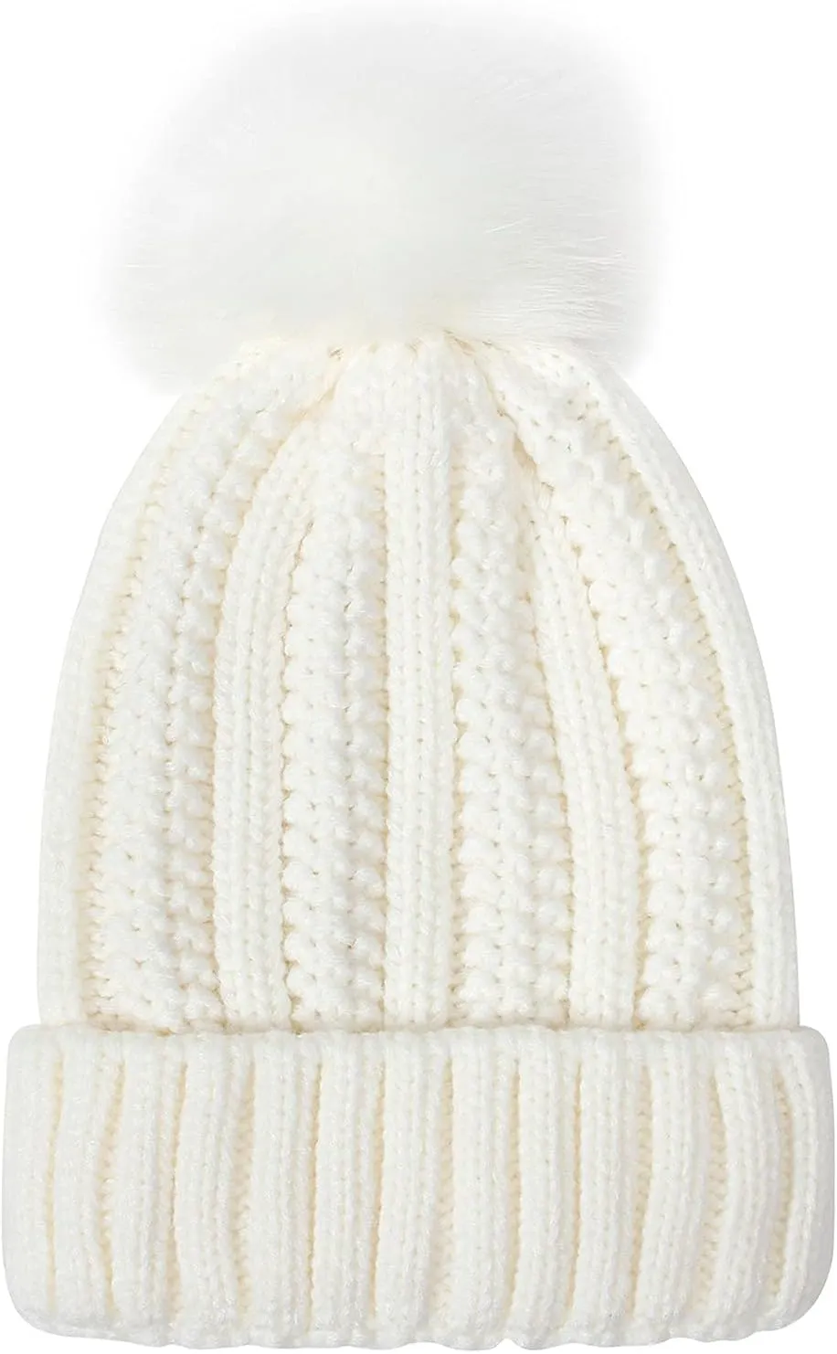 Winter Beanie Hats for Women Warm Cable Knitted Beanies with Pompom Soft Thermal Satin Lined Skull Cap Chunky Hat