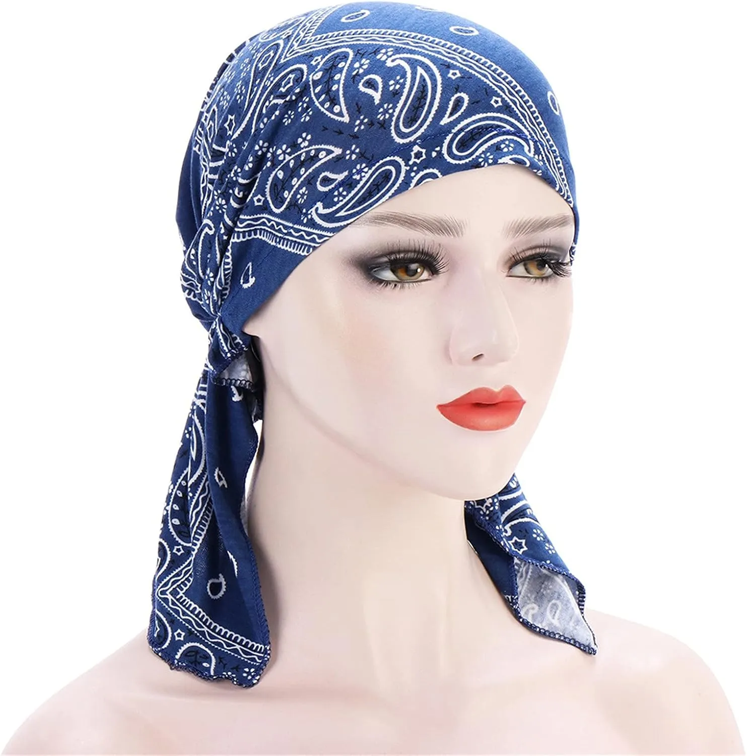 Women Slip-On Pre-Tied Beanie Stretch Printted Sleep Turban Hat Chemo Head Wrap Headwear Bandana for Cancer Hair Loss