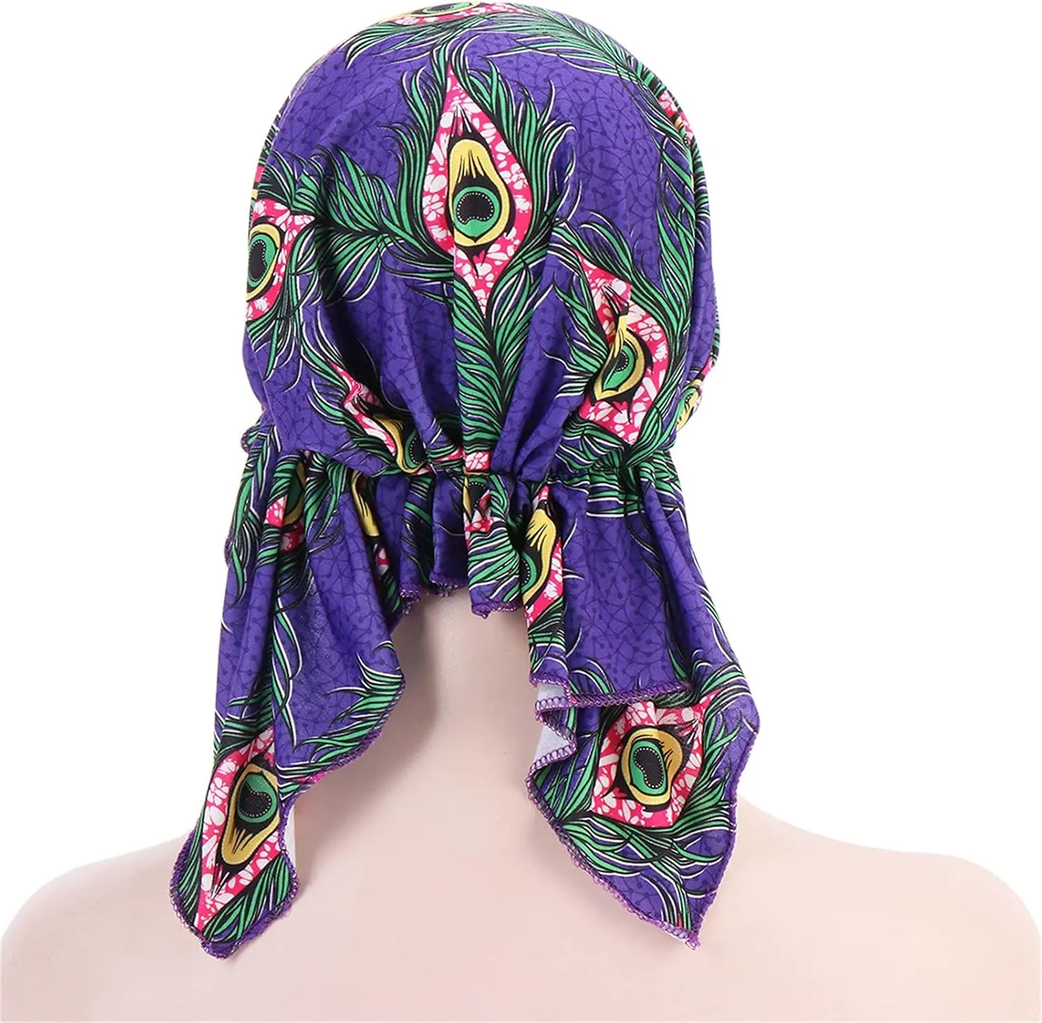 Women Slip-On Pre-Tied Beanie Stretch Printted Sleep Turban Hat Chemo Head Wrap Headwear Bandana for Cancer Hair Loss