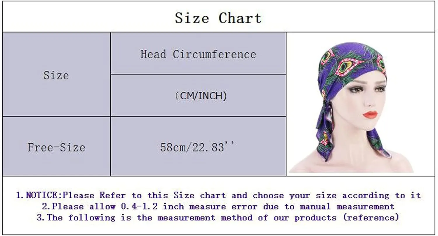 Women Slip-On Pre-Tied Beanie Stretch Printted Sleep Turban Hat Chemo Head Wrap Headwear Bandana for Cancer Hair Loss