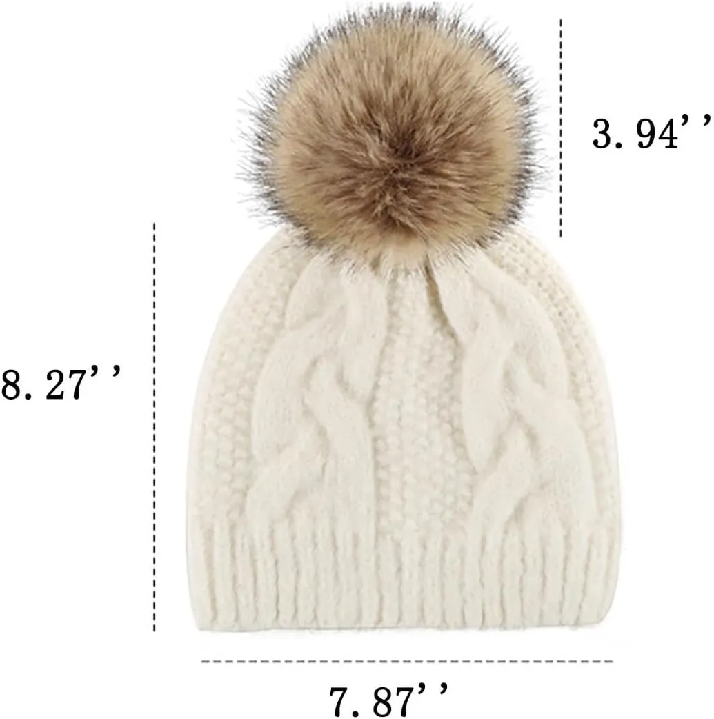 Women Winter Pompom Beanie Hat Fleece Lined Warm Beanies Hats, Thick Slouch Snow Chunky Knit Skull Ski Cap for Ladies