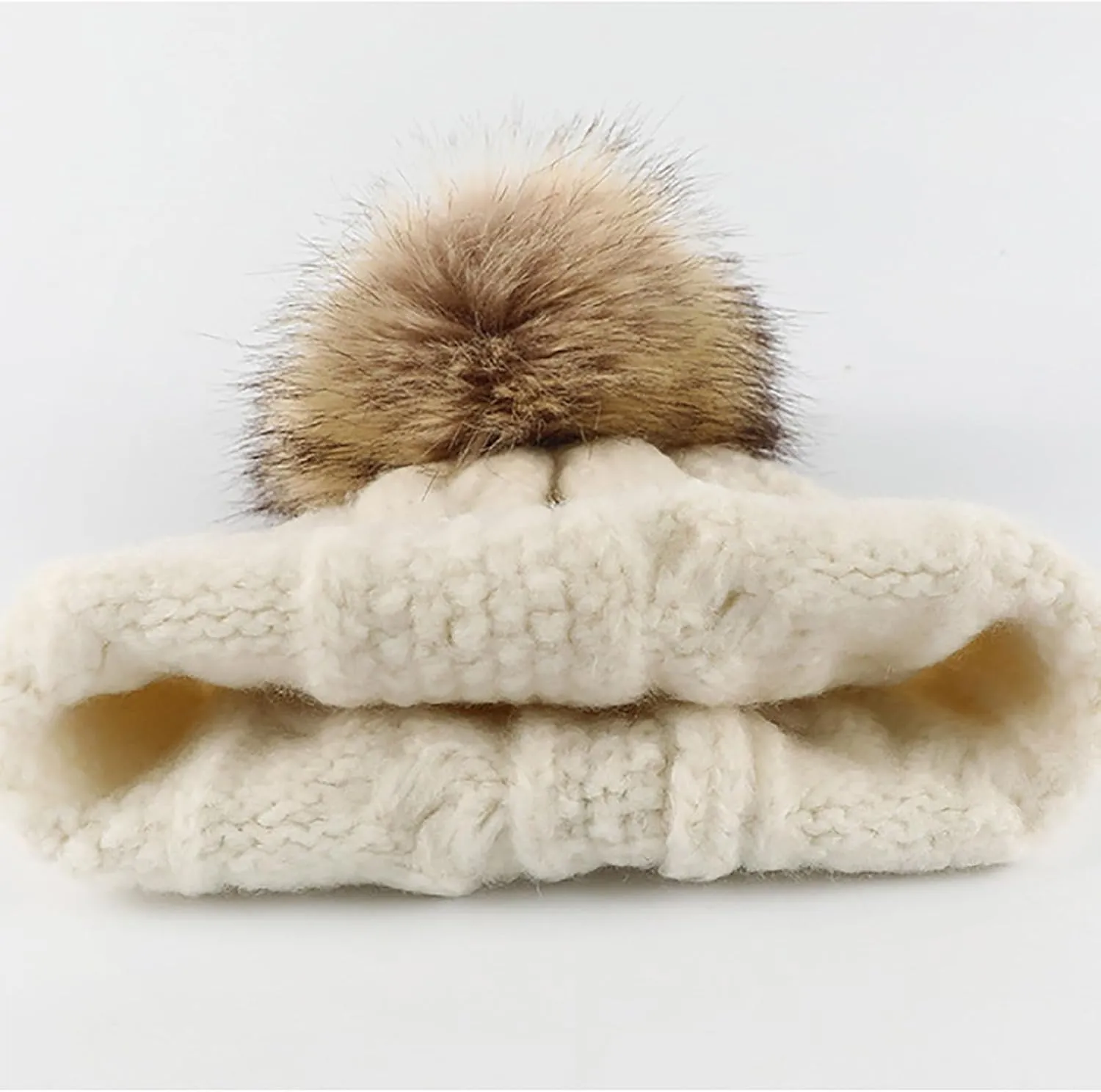 Women Winter Pompom Beanie Hat Fleece Lined Warm Beanies Hats, Thick Slouch Snow Chunky Knit Skull Ski Cap for Ladies