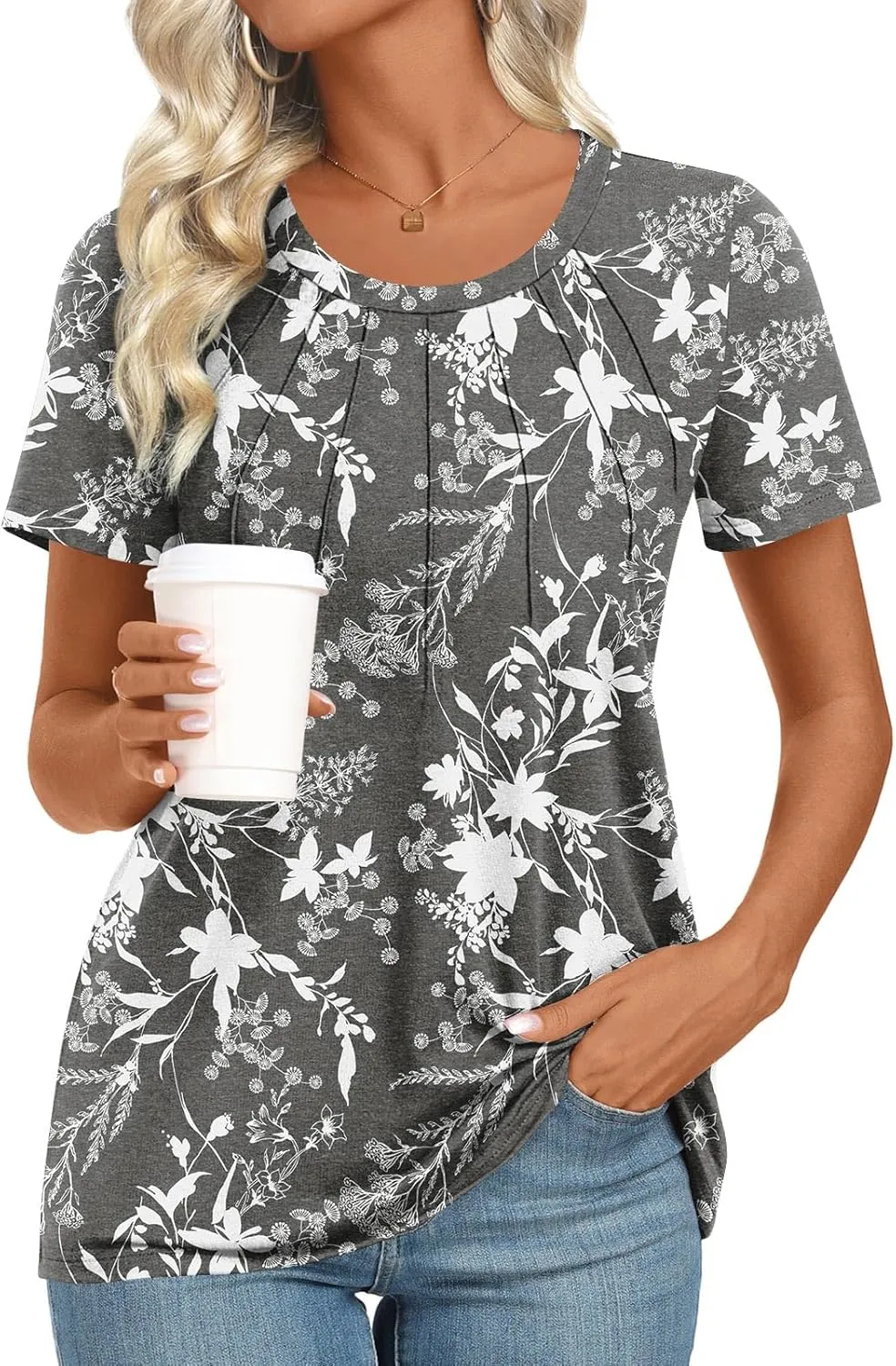 Womens 2025 Tunic Summer Casual Tops Short Sleeve Blouses Crewneck Fashion Tshirts M-3XL
