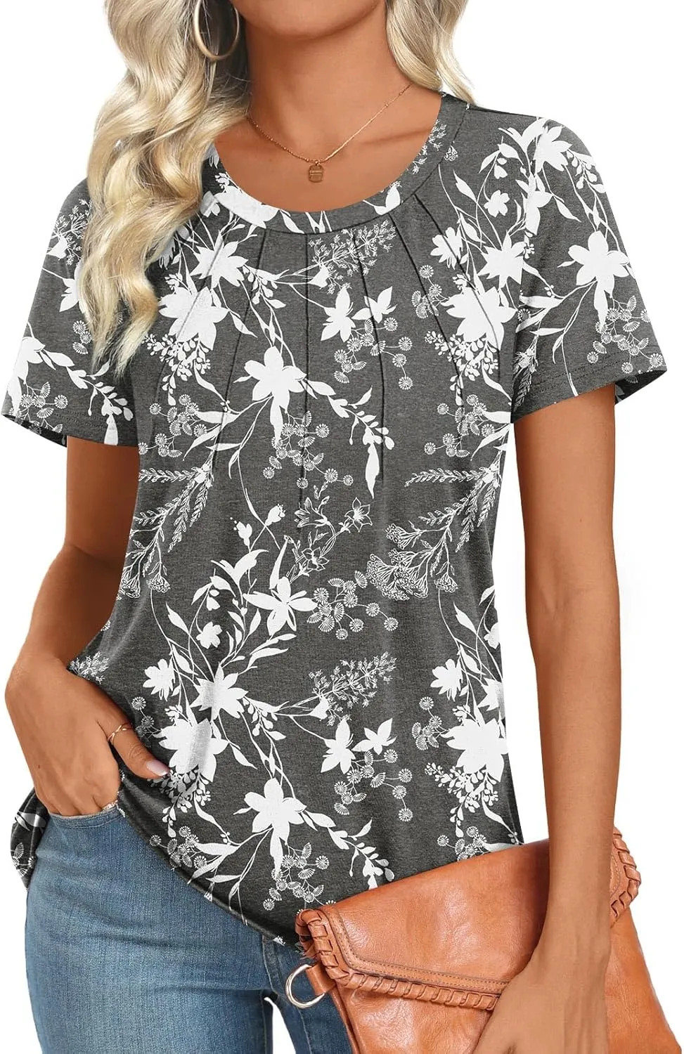 Womens 2025 Tunic Summer Casual Tops Short Sleeve Blouses Crewneck Fashion Tshirts M-3XL