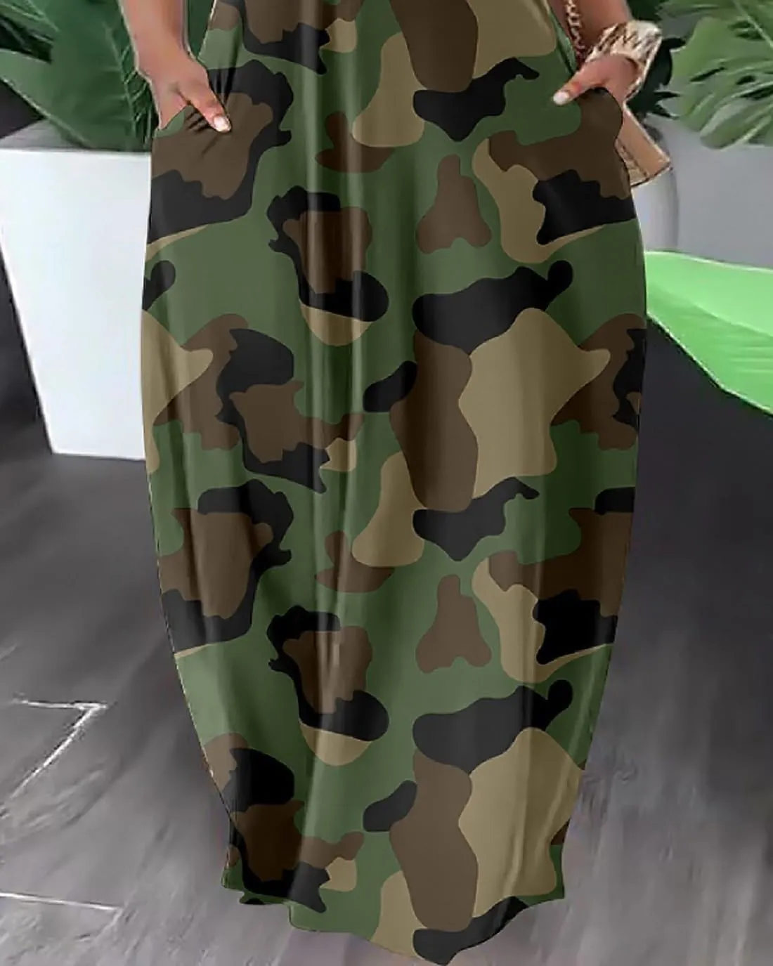 Women's 3D Print Off Shoulder Camouflage Boho Maxi Dress Summer Beach Long Dresses
