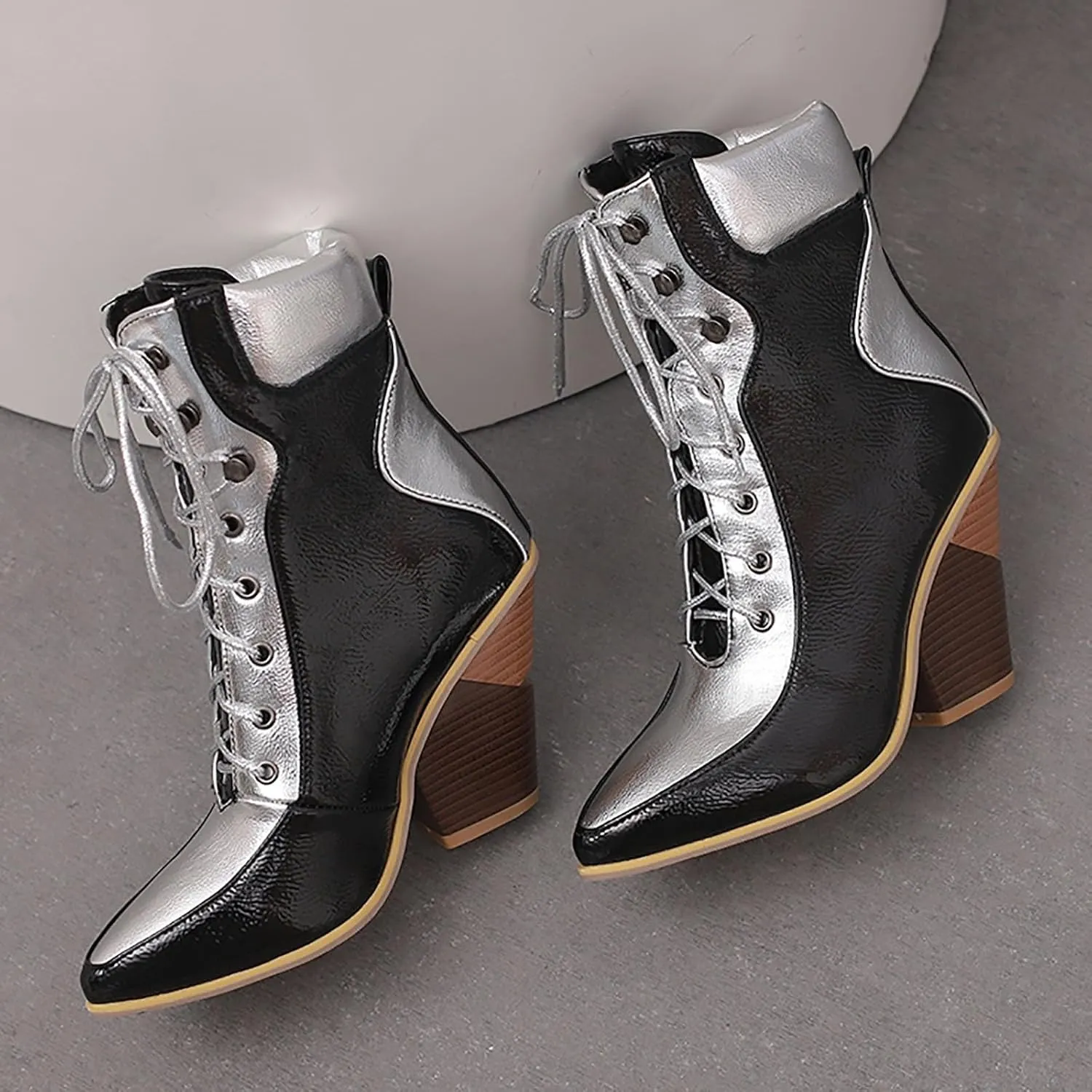 Womens Ankle Boots Low Heel Chunky Heels for Women Western Pointed Toe Low Chunky Heel Shoes Womens Cowboy Boots