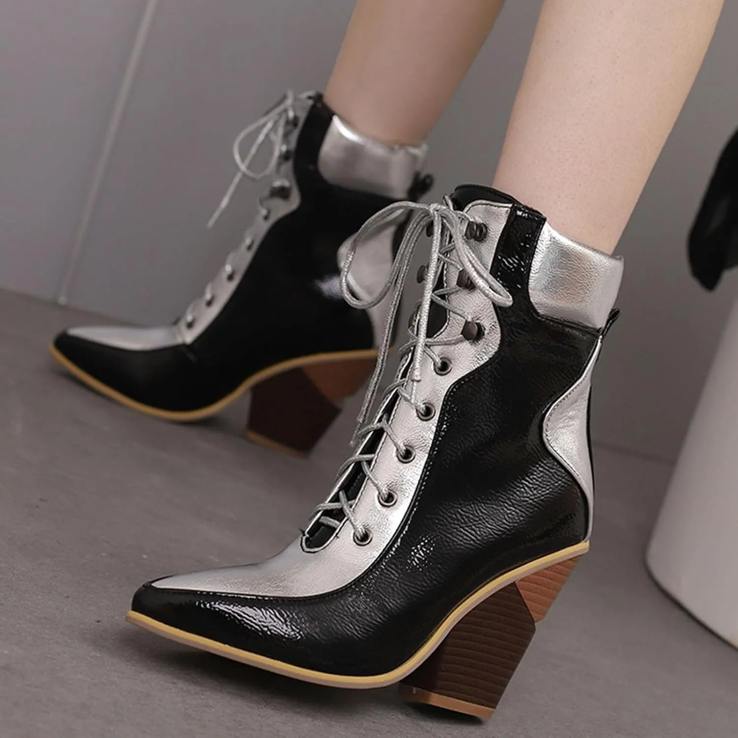 Womens Ankle Boots Low Heel Chunky Heels for Women Western Pointed Toe Low Chunky Heel Shoes Womens Cowboy Boots
