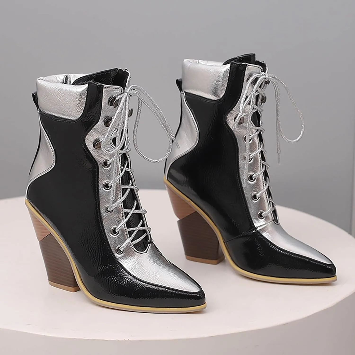 Womens Ankle Boots Low Heel Chunky Heels for Women Western Pointed Toe Low Chunky Heel Shoes Womens Cowboy Boots