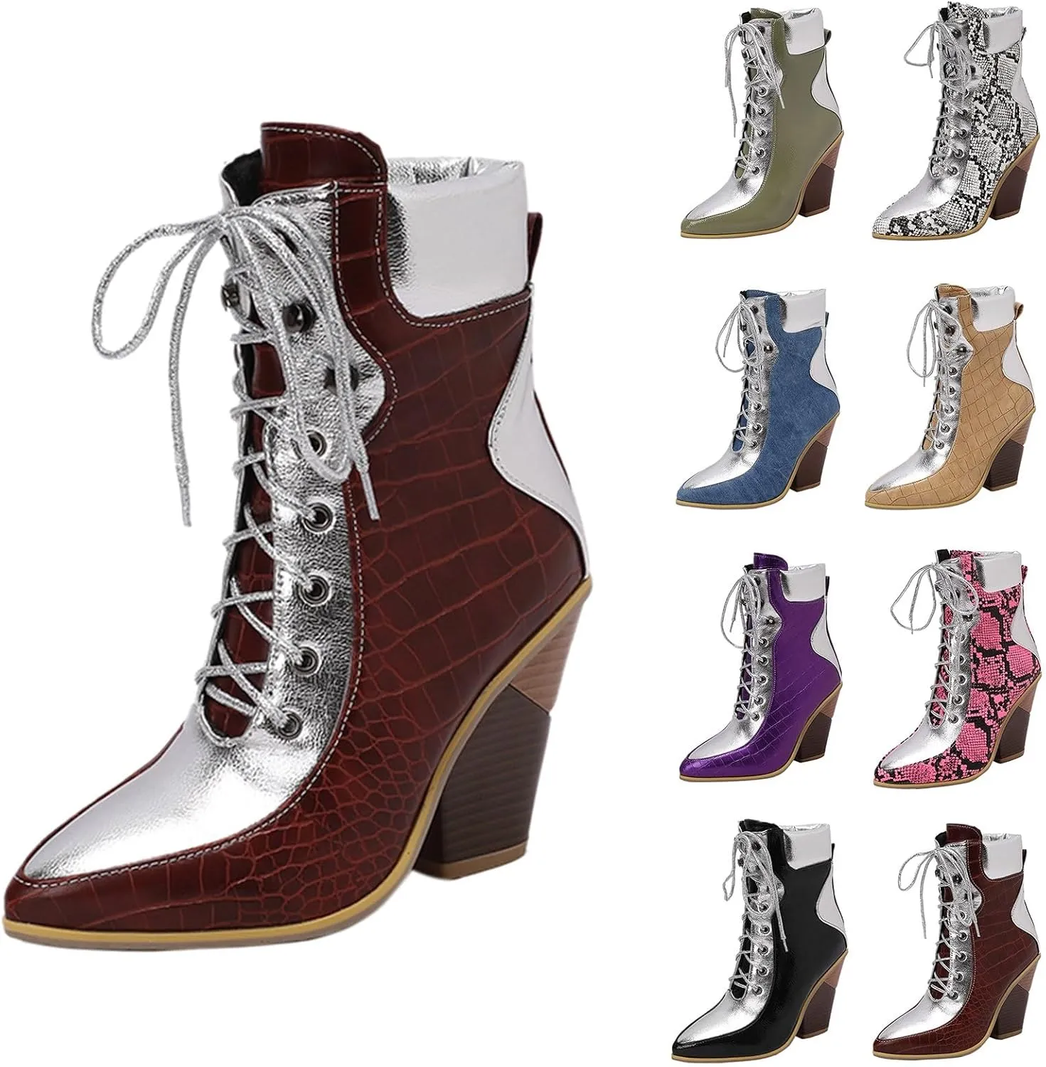 Womens Ankle Boots Low Heel Chunky Heels for Women Western Pointed Toe Low Chunky Heel Shoes Womens Cowboy Boots