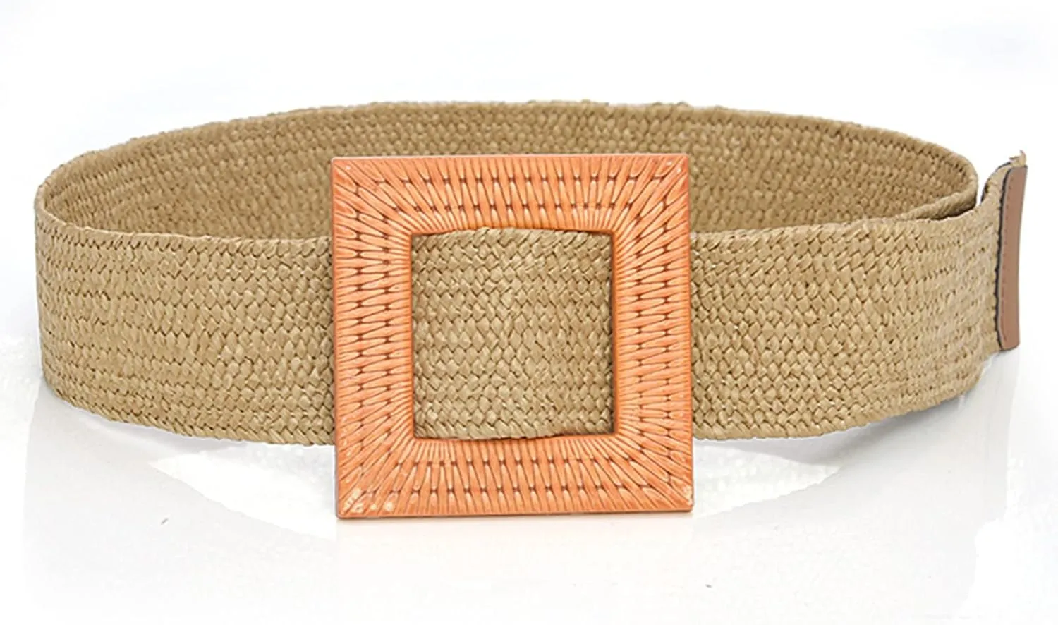 Womens Belts Woven Belt Elastic Stretch Rattan Waist Belt Women Skinny Raffia Dress Belt Wooden Buckle Waist Dress Band Womens Belts 2023 Raffia Woven Belt Summer Casual Stretchy Belts for Dresses
