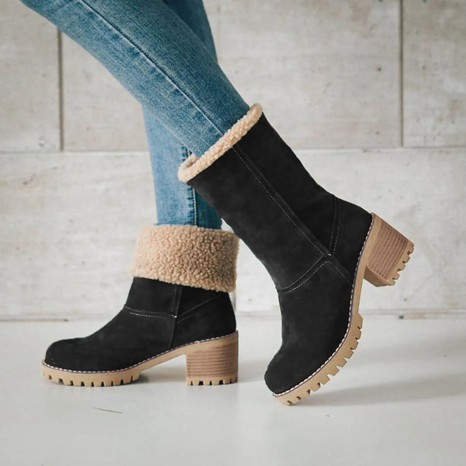 Womens Boots 2024 Winter Warm Snow Boots Ladies Casual Fashion Booties Womens Ankle Boots Womens Mid Calf Boots