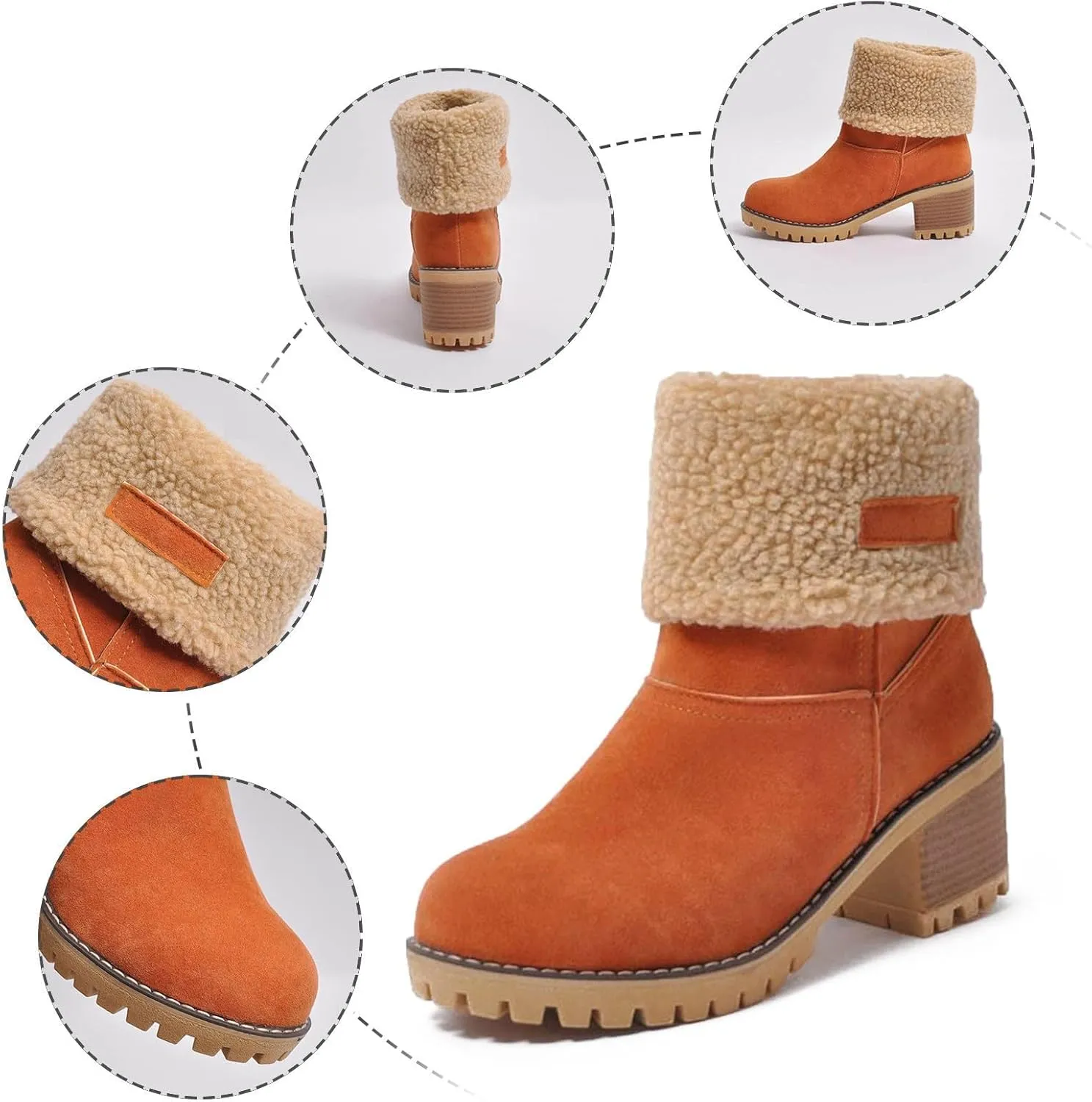 Womens Boots 2024 Winter Warm Snow Boots Ladies Casual Fashion Booties Womens Ankle Boots Womens Mid Calf Boots