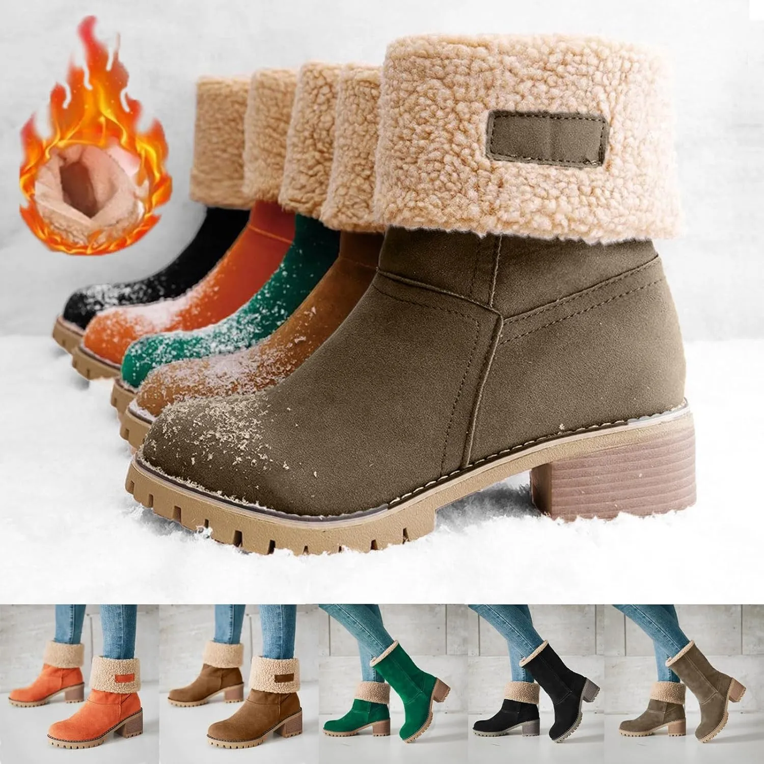 Womens Boots 2024 Winter Warm Snow Boots Ladies Casual Fashion Booties Womens Ankle Boots Womens Mid Calf Boots