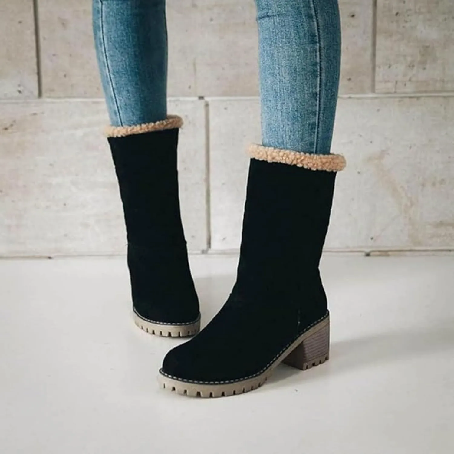 Womens Boots 2024 Winter Warm Snow Boots Ladies Casual Fashion Booties Womens Ankle Boots Womens Mid Calf Boots