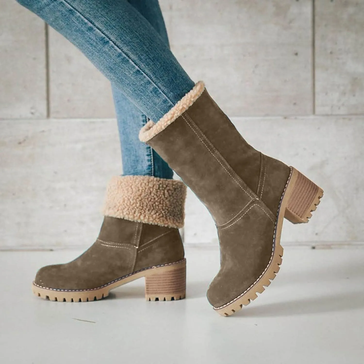 Womens Boots 2024 Winter Warm Snow Boots Ladies Casual Fashion Booties Womens Ankle Boots Womens Mid Calf Boots