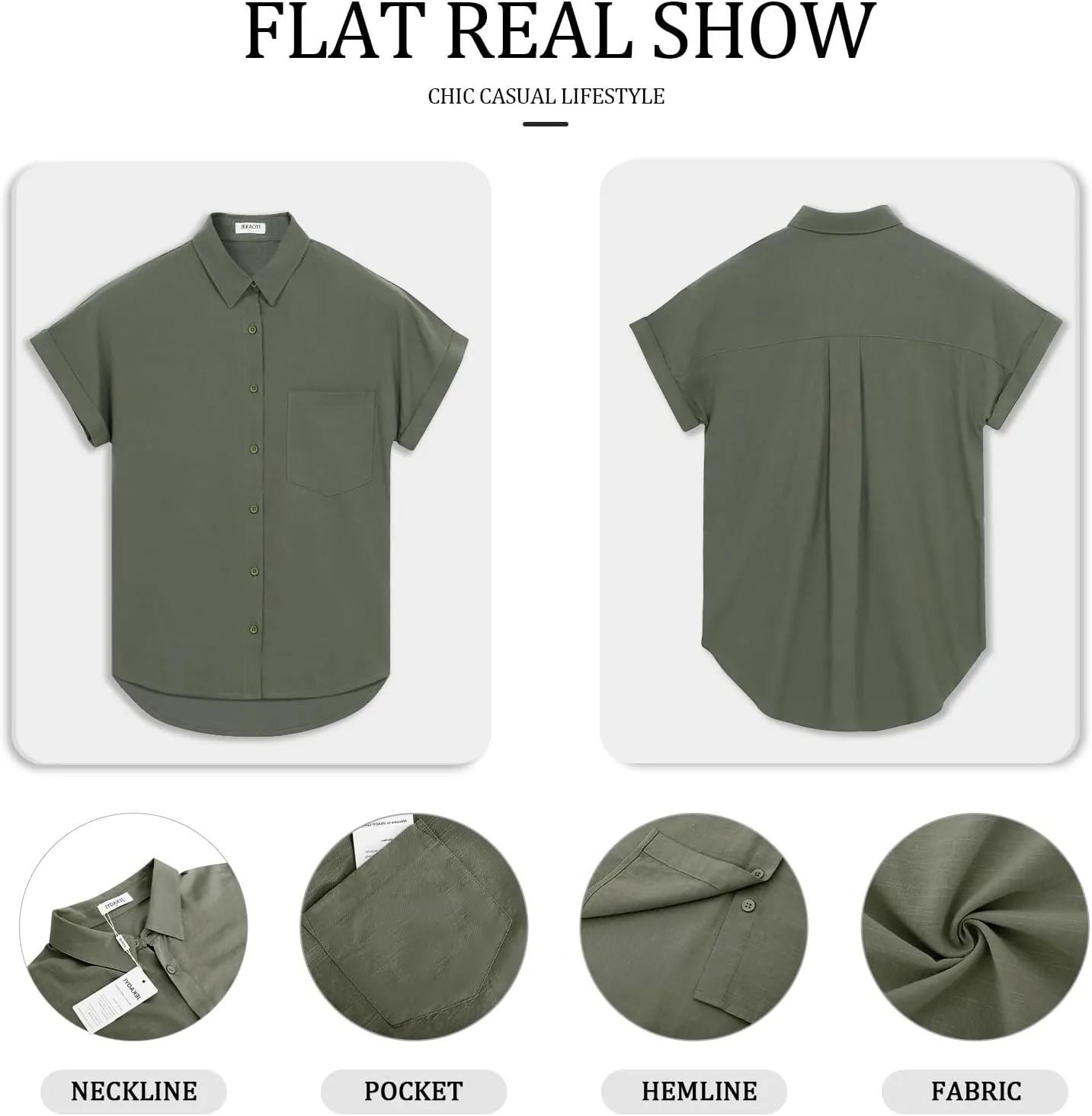 Womens Button Down Casual Shirts Cotton Short Sleeve Blouses Solid Summer Tops with Pocket
