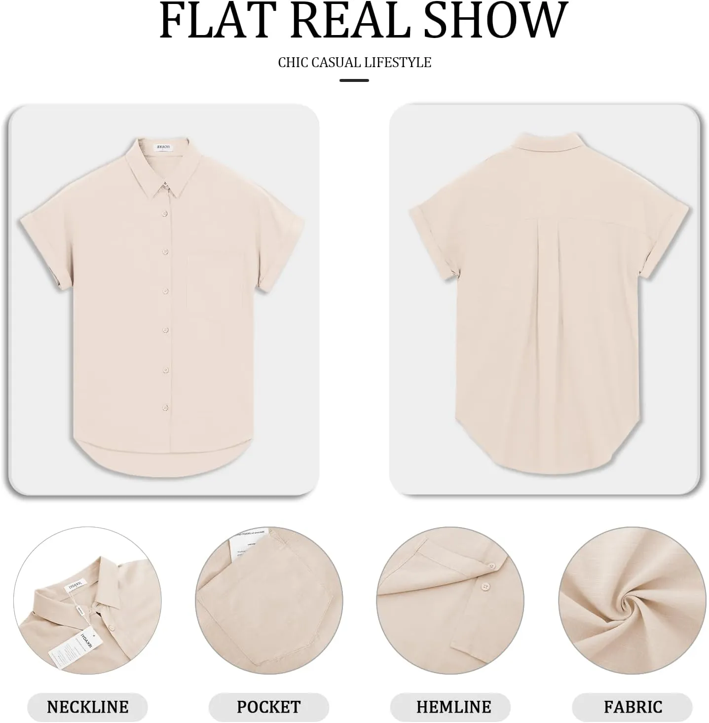 Womens Button Down Casual Shirts Cotton Short Sleeve Blouses Solid Summer Tops with Pocket