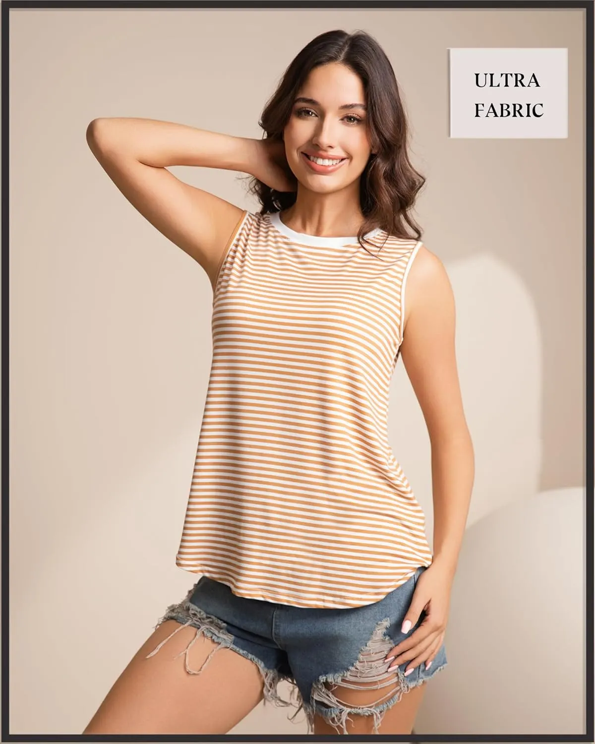 Women's Casual Striped Spring Summer Tank Tops Crew Neck Sleeveless Shirts Loose Basic Trendy Fashion Clothes