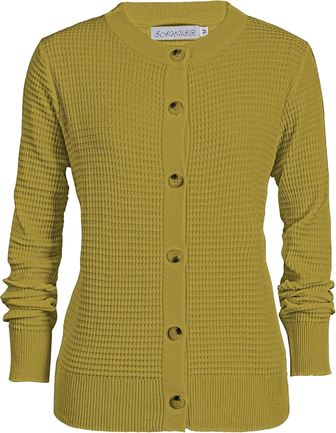 Women's Crew Neck Button Down Long Sleeve Solid Knit Classic Cardigan Sweater