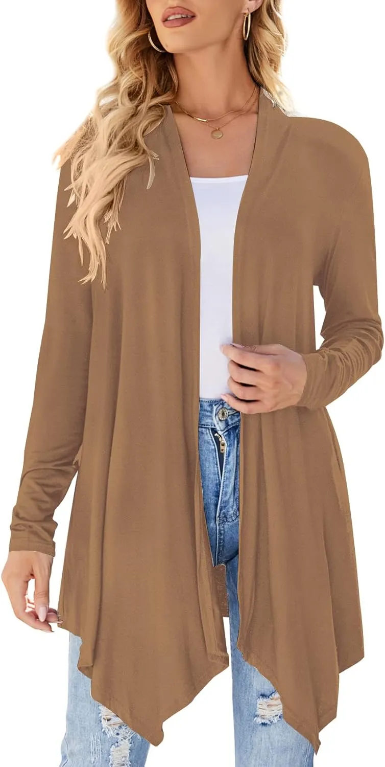 Women's Draped Front Open Cardigan Casual Long Sleeve Lightweight Cardigan Sweaters Duster