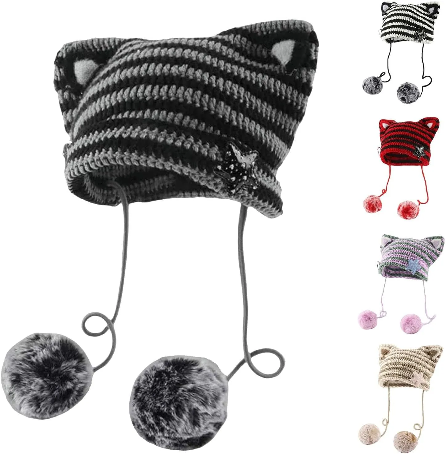 Women's Hat Cat Ear Crochet Knit Caps Warm Snowboarding Winter Outdoor Earflap Crochet Beanie Ear Cover Hat