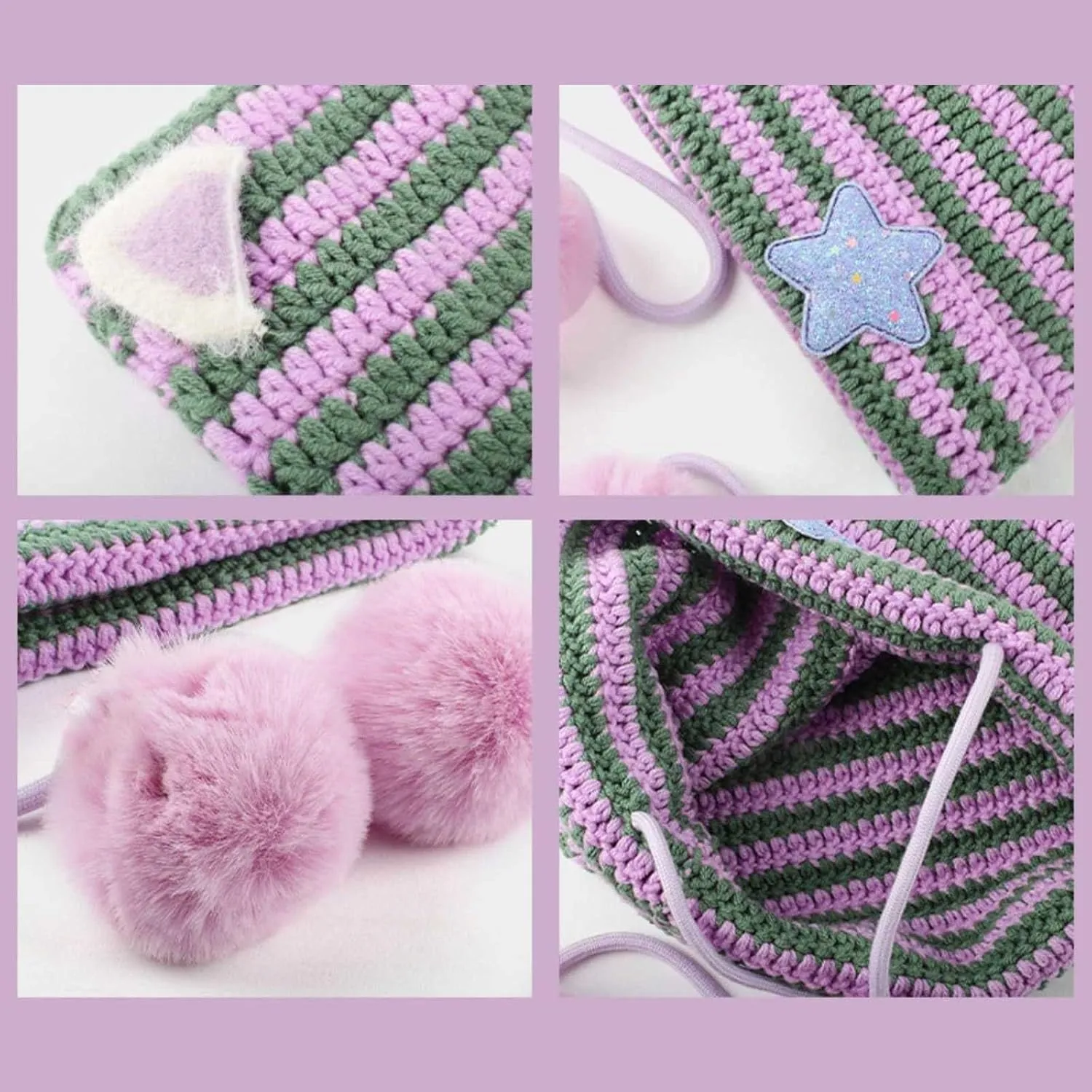 Women's Hat Cat Ear Crochet Knit Caps Warm Snowboarding Winter Outdoor Earflap Crochet Beanie Ear Cover Hat