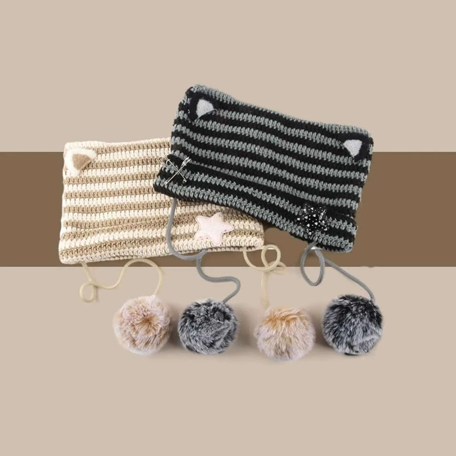 Women's Hat Cat Ear Crochet Knit Caps Warm Snowboarding Winter Outdoor Earflap Crochet Beanie Ear Cover Hat
