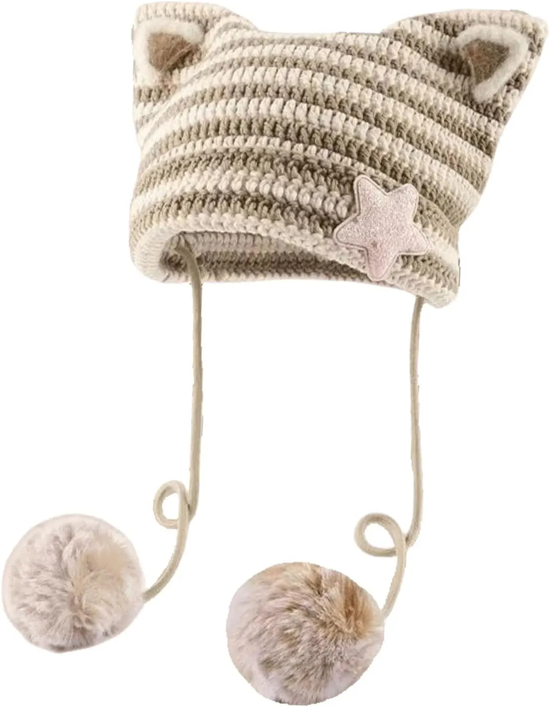 Women's Hat Cat Ear Crochet Knit Caps Warm Snowboarding Winter Outdoor Earflap Crochet Beanie Ear Cover Hat