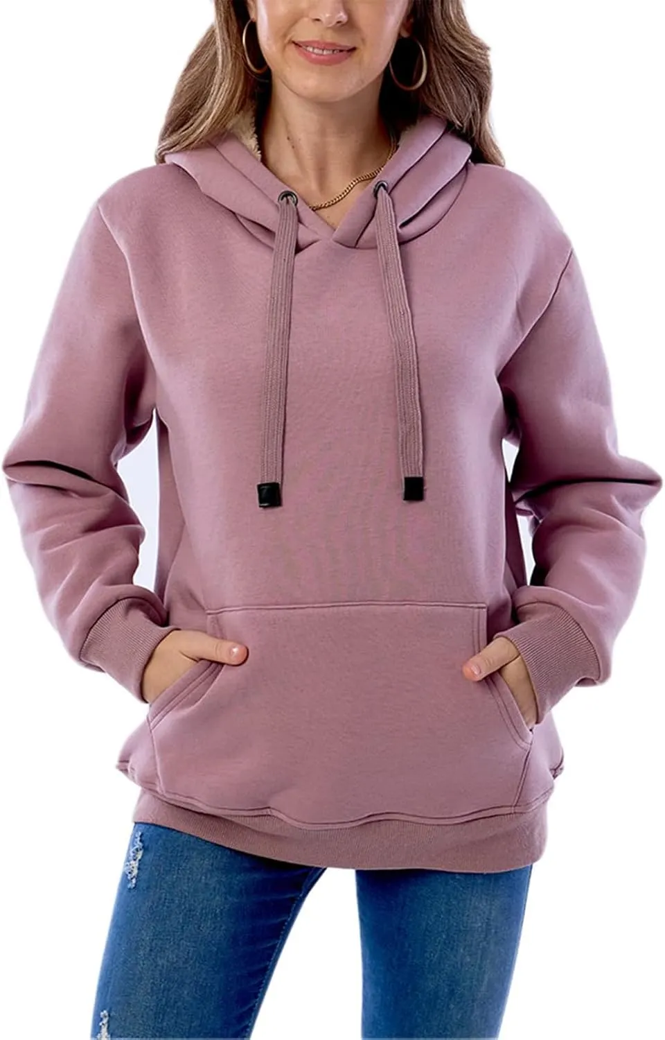 Women's Long Sleeve Fleece Lined Sweatshirt Casual Winter Warm Sherpa Hoodie Pullover