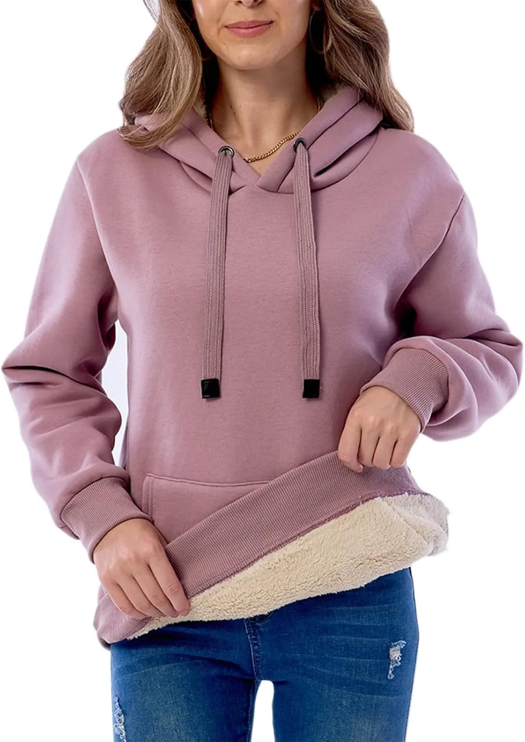 Women's Long Sleeve Fleece Lined Sweatshirt Casual Winter Warm Sherpa Hoodie Pullover