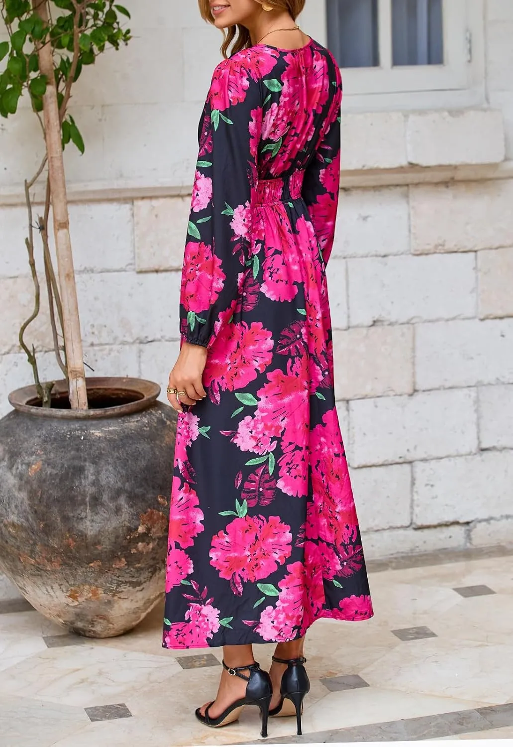 Women's Long Sleeve Floral Maxi Dress Summer Wedding Guest Dress