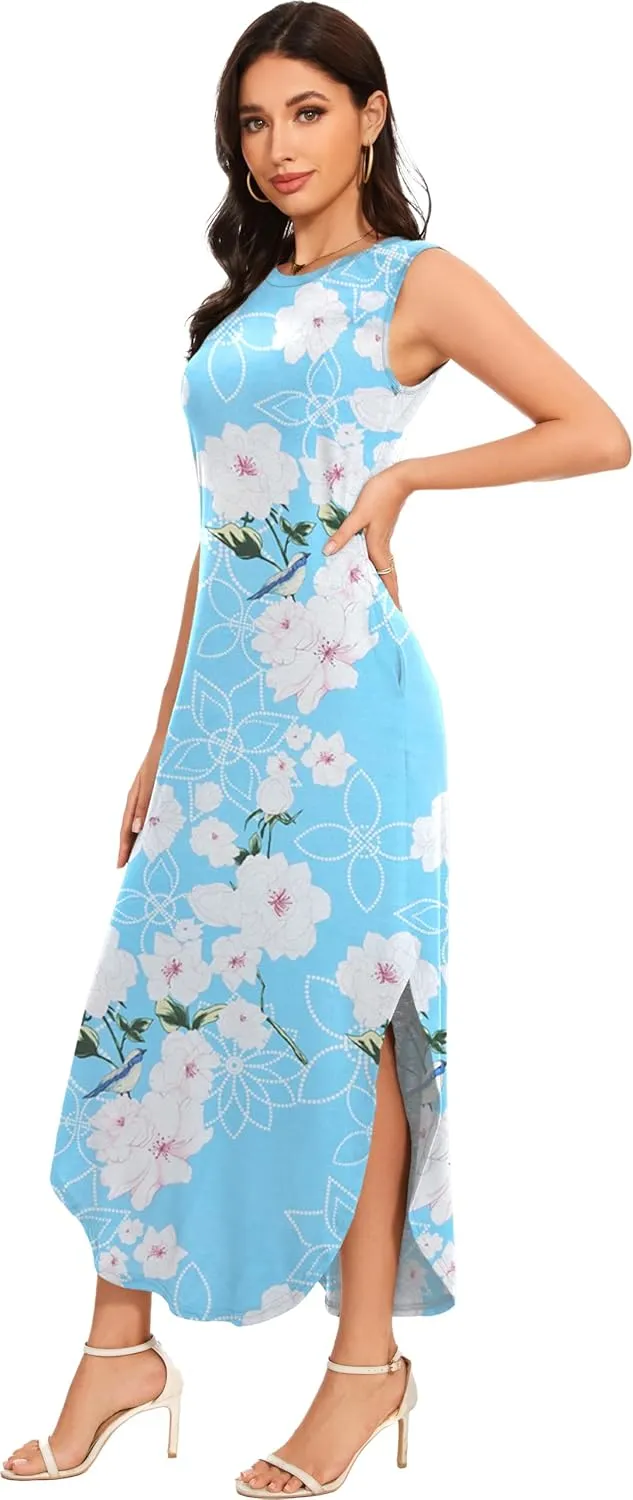 Women's Loose Sundress Long Dress Sleeveless Split Maxi Dresses 2025 Summer Beach Dress with Pockets