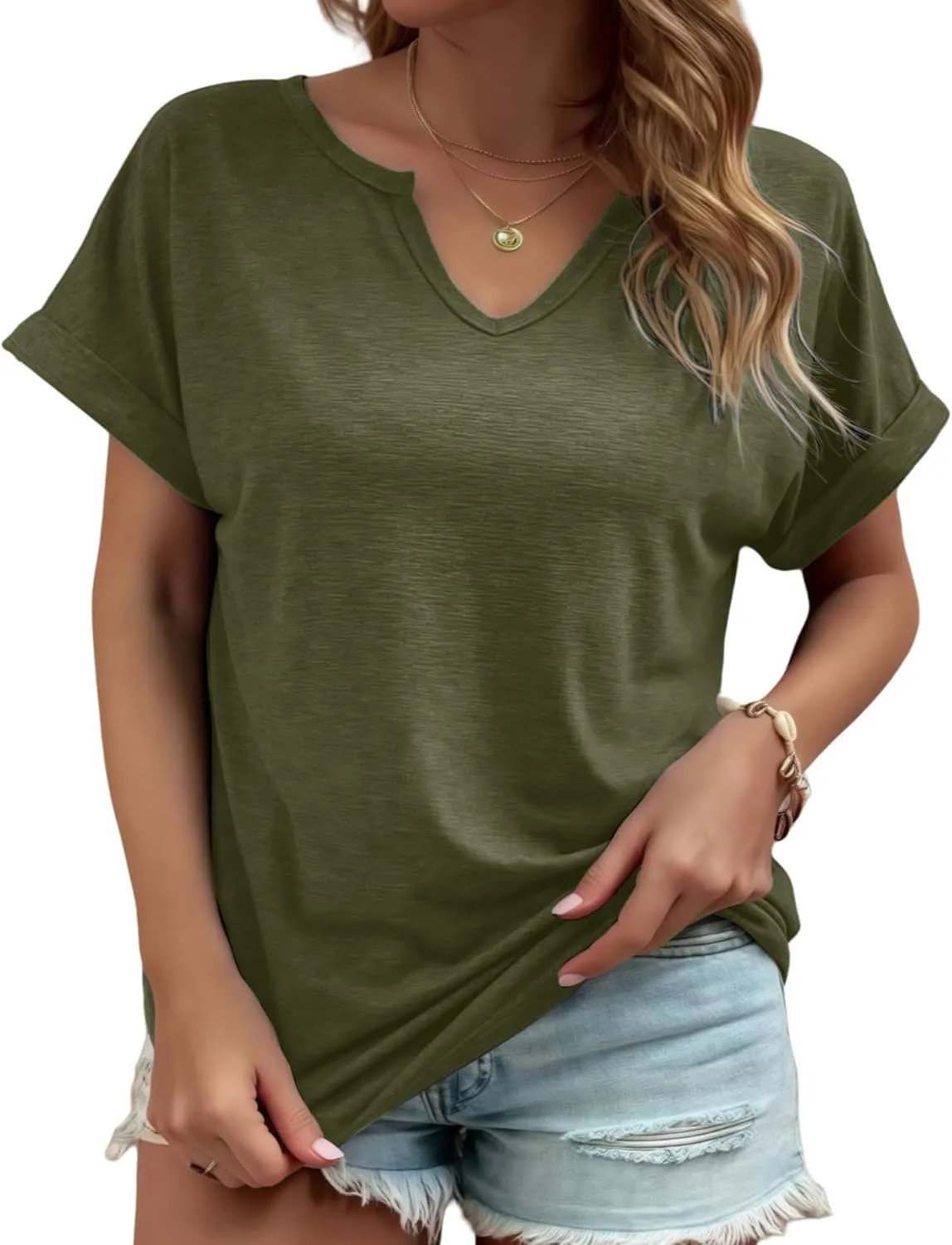 Womens V Neck T Shirts Casual Loose Tees Trending Now Summer Short Sleeve Tops
