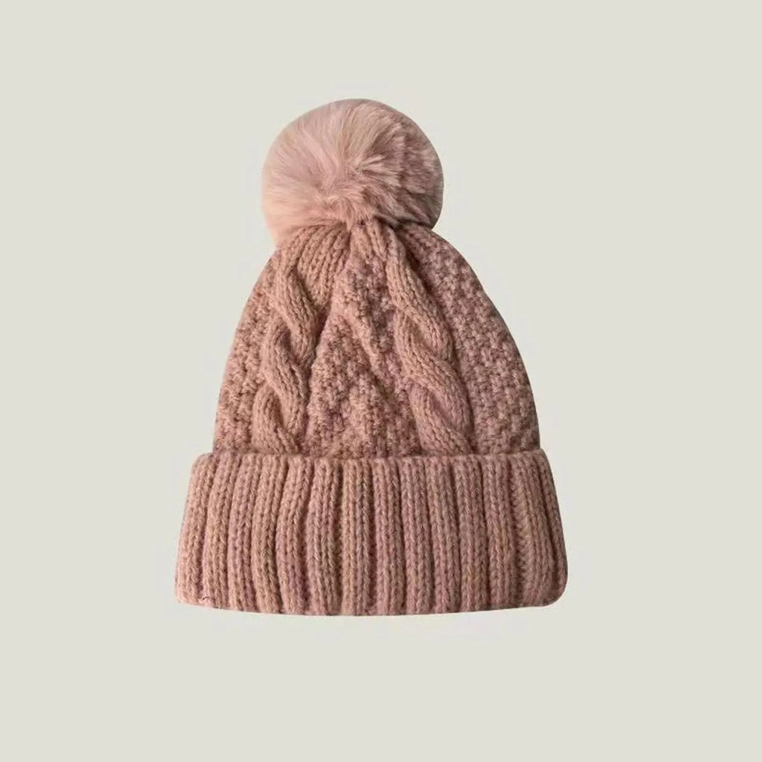 Womens Winter Beanie Hat Chunky Knit Solid Cuffed Beanies Hats Women Outdoor Warm Breathable Skull Cap with Pompom