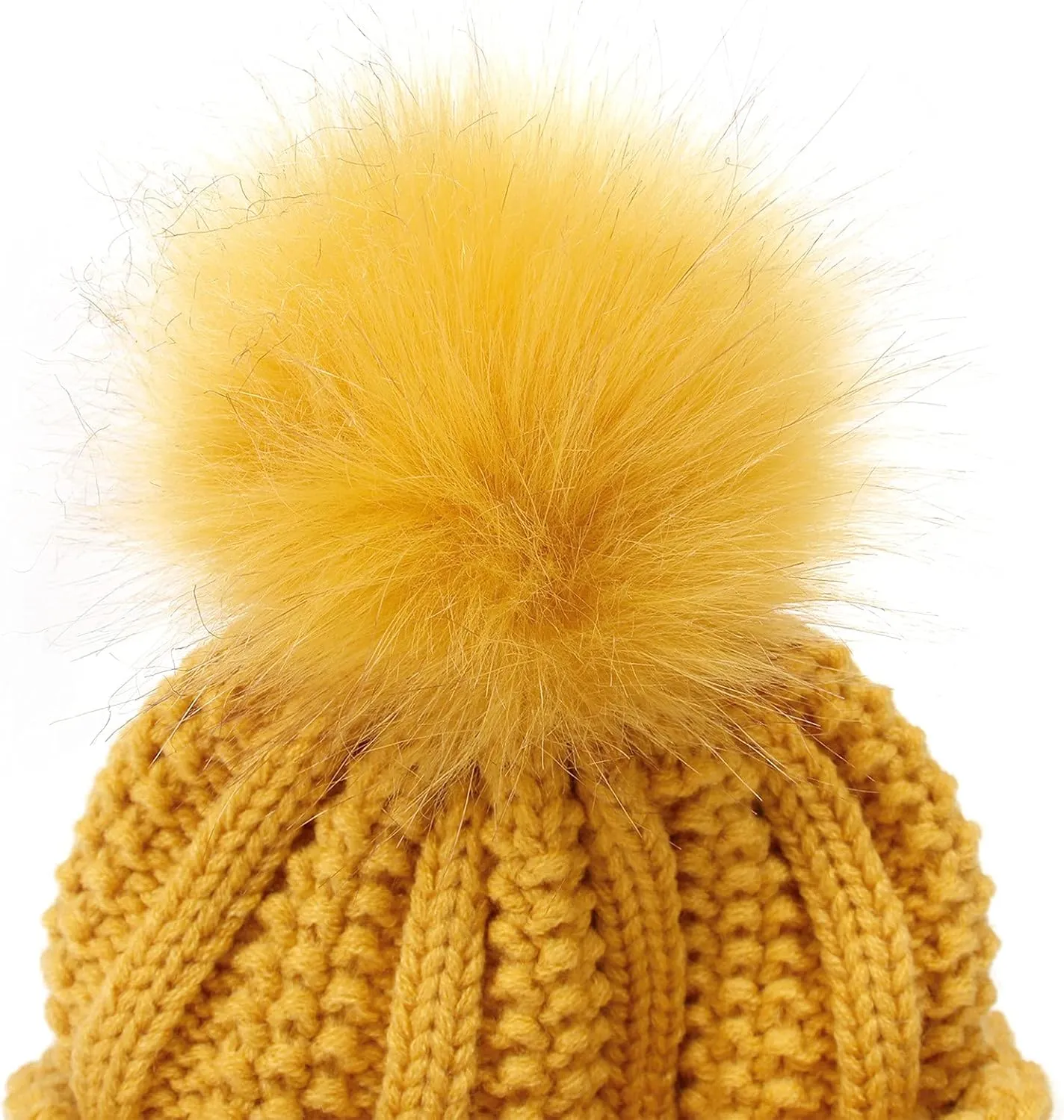 Womens Winter Satin Lined Beanie Hat Faux Furry Pompom Beanie Hat for Women Winter Warm Knit Hats