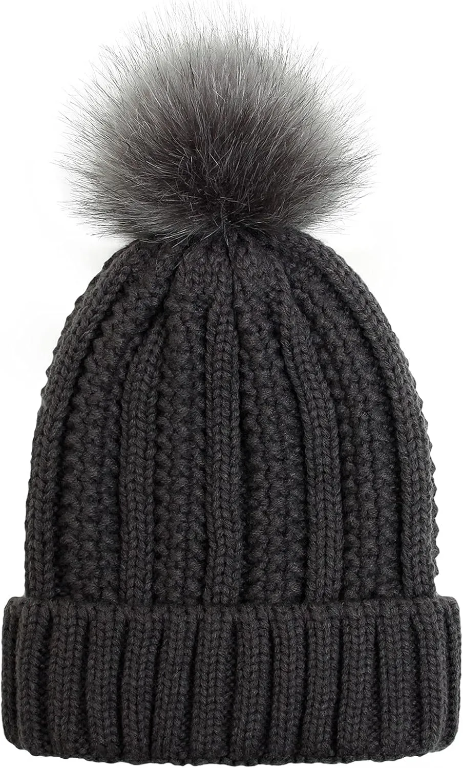 Womens Winter Satin Lined Beanie Hat Faux Furry Pompom Beanie Hat for Women Winter Warm Knit Hats