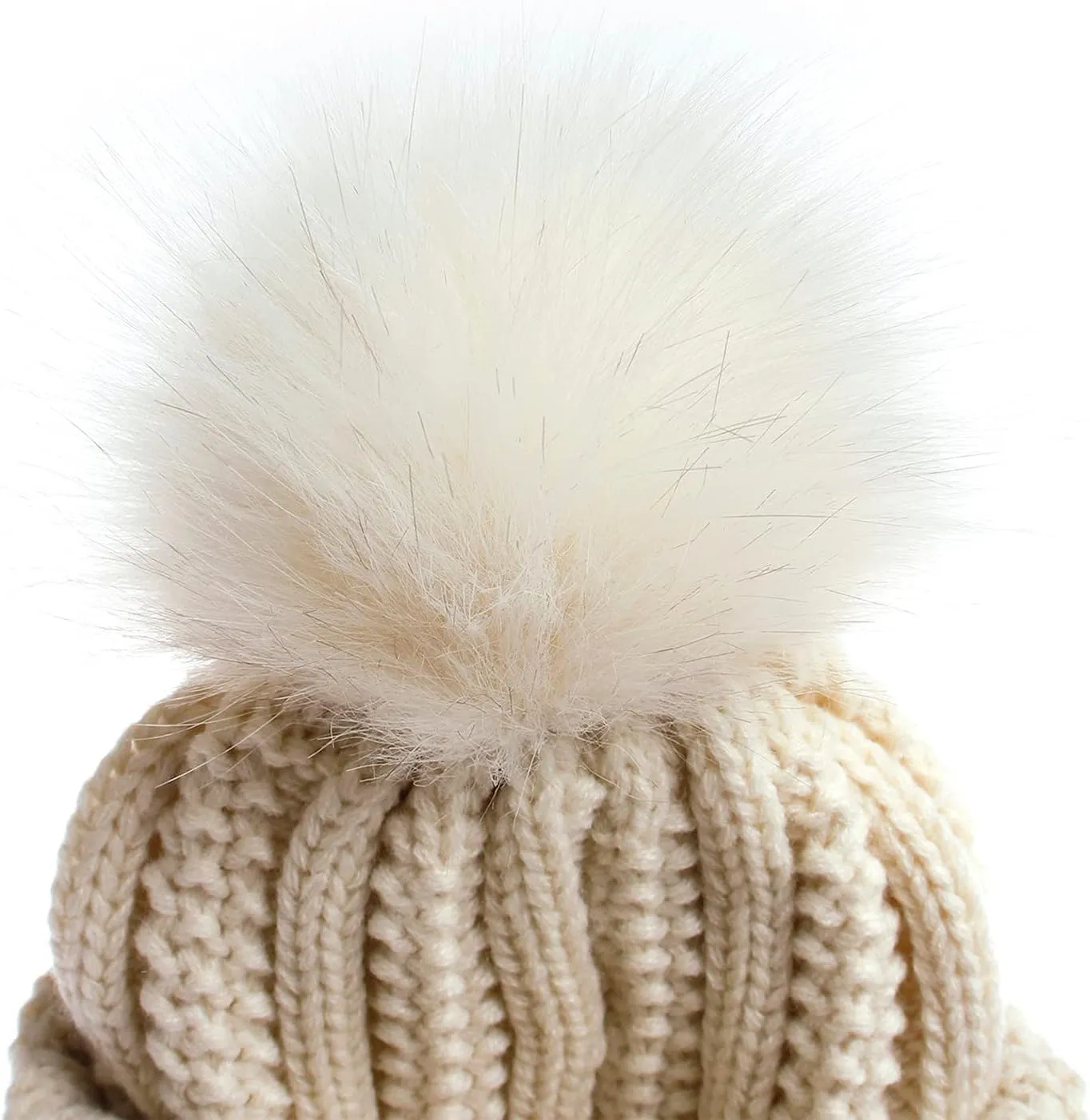 Womens Winter Satin Lined Beanie Hat Faux Furry Pompom Beanie Hat for Women Winter Warm Knit Hats