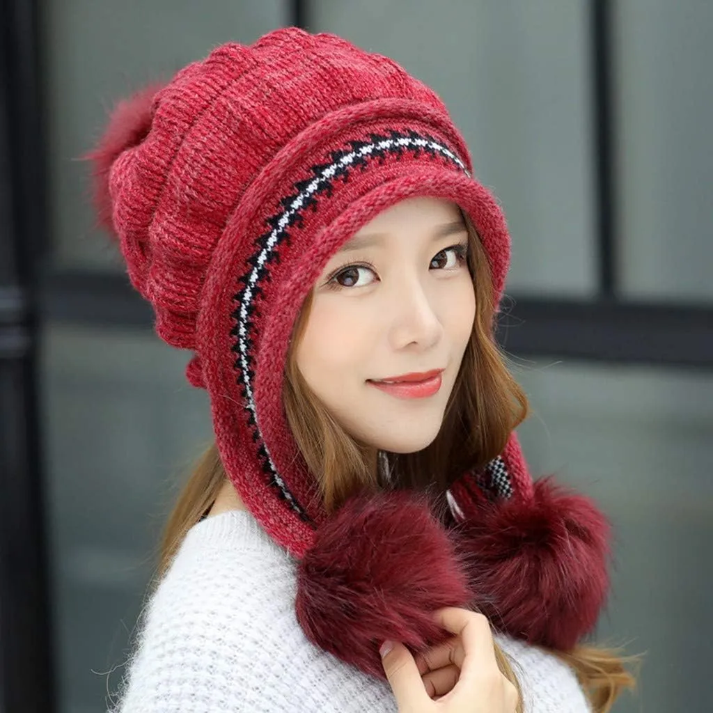 Womens Winter Thick Cable Knit Beanie Hat, Warm Fleece Lined Knitted Soft Ski Cuff Cap with Pompom