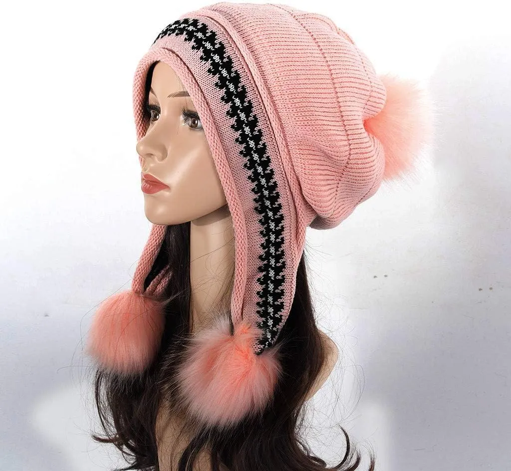Womens Winter Thick Cable Knit Beanie Hat, Warm Fleece Lined Knitted Soft Ski Cuff Cap with Pompom